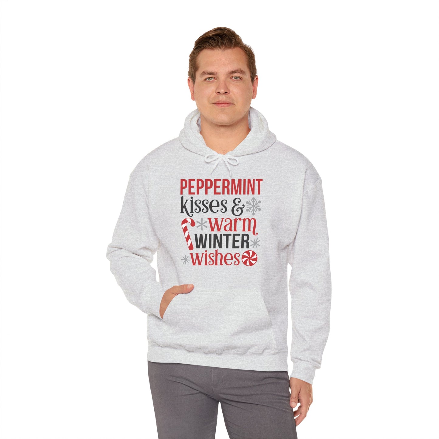 Peppermint Kisses and Warm Winter Wishes Unisex Heavy Blend™ Hooded Sweatshirt - sizes S - 3X