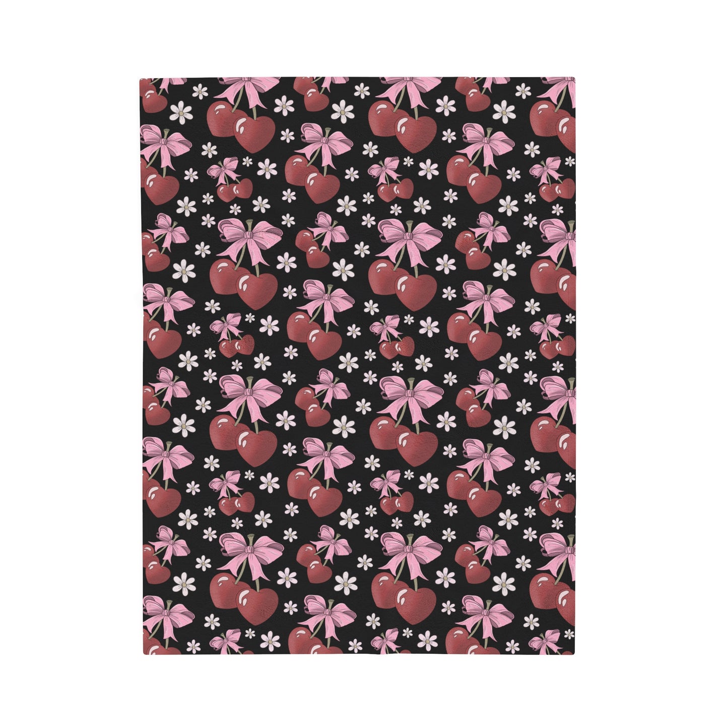 Velveteen Plush Blanket - Heart Cherries & Bows Design - 3 sizes