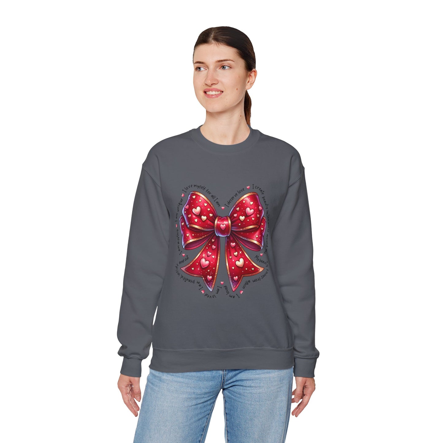Bow Unisex Heavy Blend Crewneck Sweatshirt - Valentine's Day Warm & Cozy Girly Design