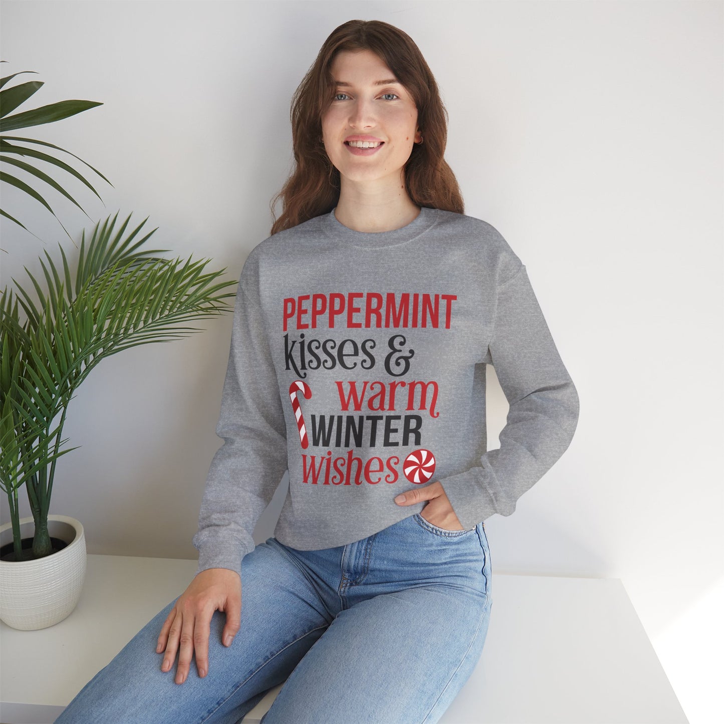 Peppermint Kisses and Warm Winter Wishes Unisex Heavy Blend™ Crewneck Sweatshirt - sizes S - 3X