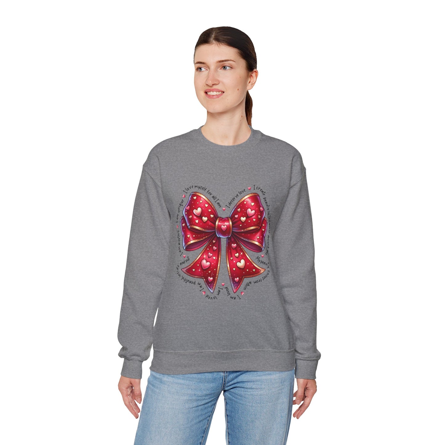 Bow Unisex Heavy Blend Crewneck Sweatshirt - Valentine's Day Warm & Cozy Girly Design
