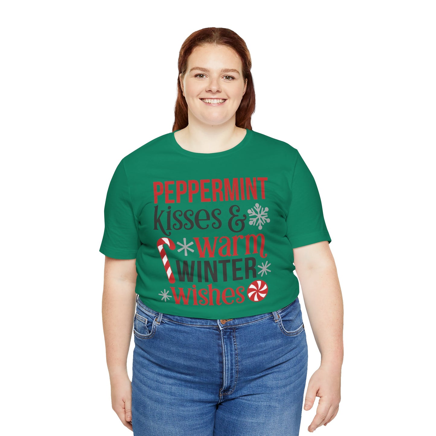 Peppermint Kisses and Warm Winter wishes Unisex Jersey Short Sleeve T-shirt - sizes S - 3X