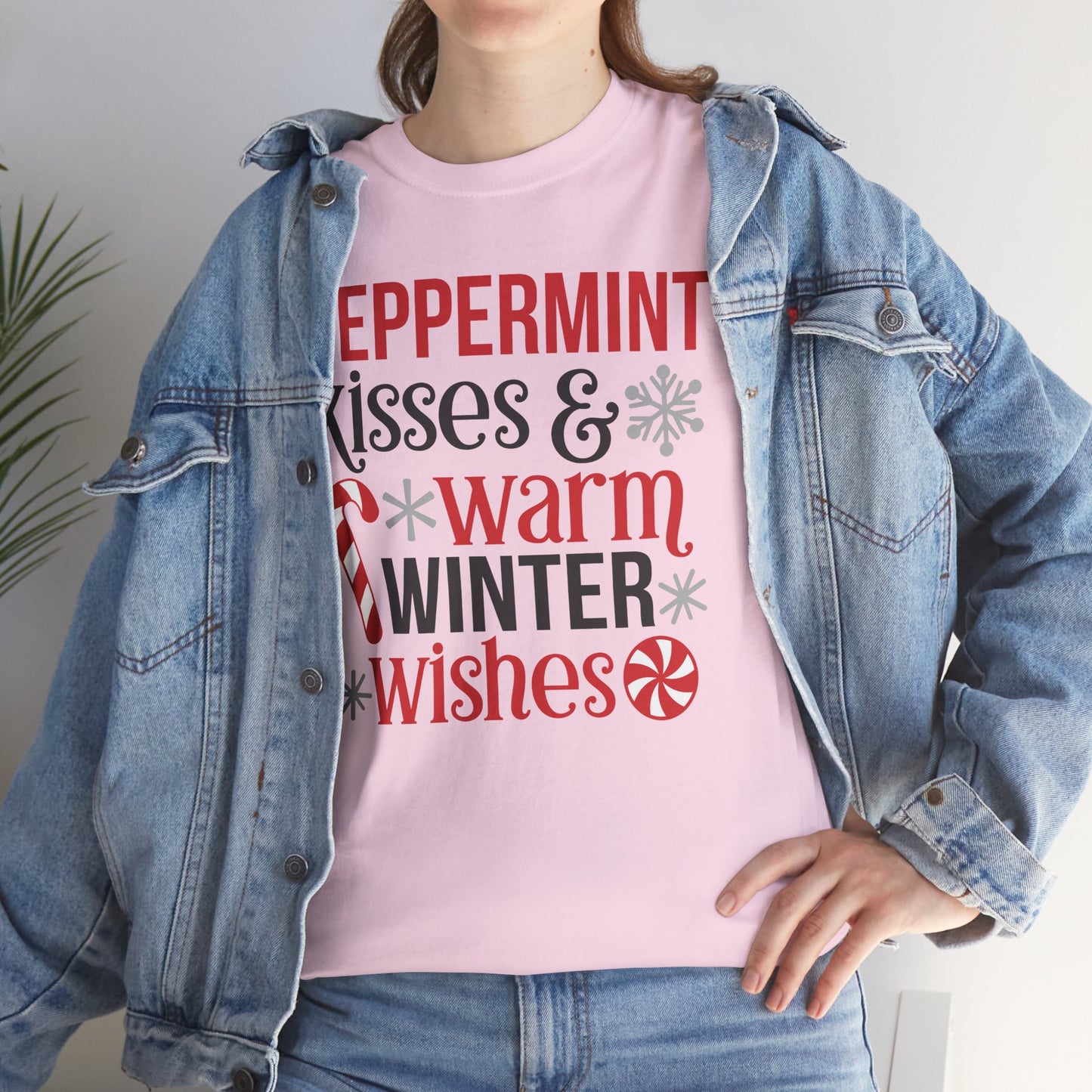 Peppermint Kisses and warm winter wishes Unisex Heavy Cotton Tee - sizes S - 5X