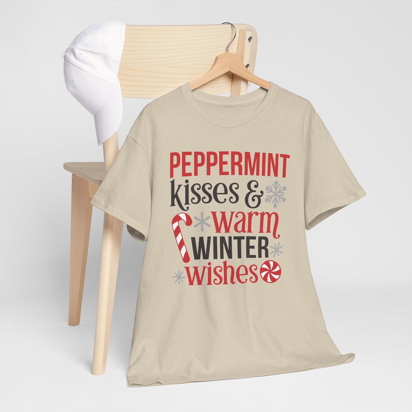 Peppermint Kisses and warm winter wishes Unisex Heavy Cotton Tee - sizes S - 5X