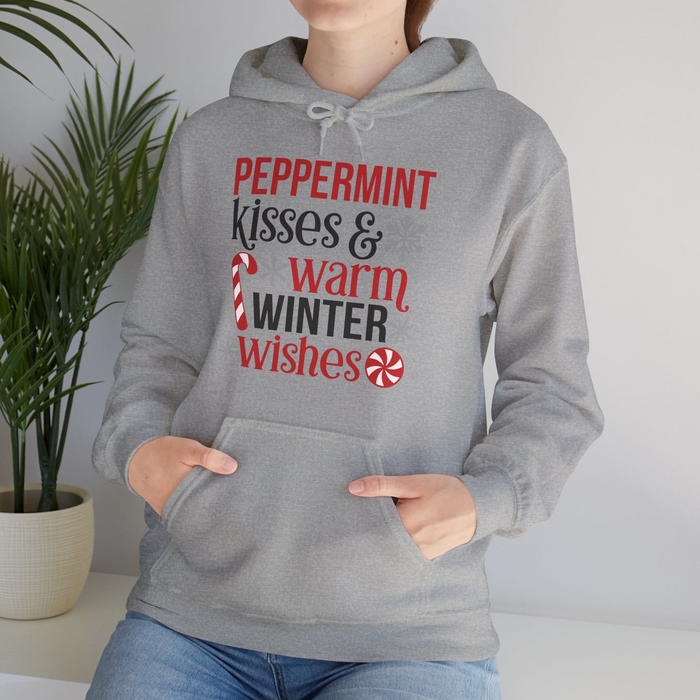 Peppermint Kisses and Warm Winter Wishes Unisex Heavy Blend™ Hooded Sweatshirt - sizes S - 3X