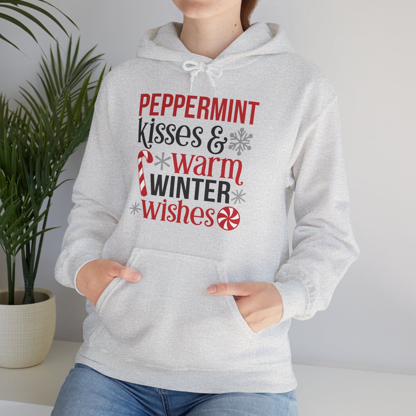 Peppermint Kisses and Warm Winter Wishes Unisex Heavy Blend™ Hooded Sweatshirt - sizes S - 3X