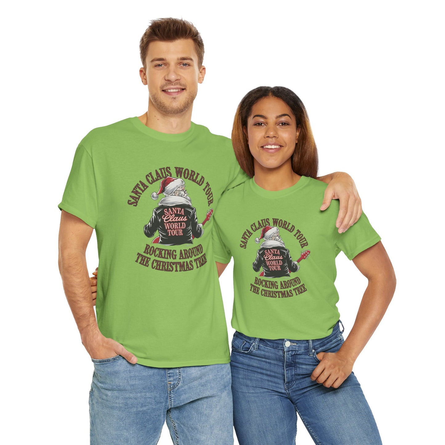 Santa Claus World Tour Unisex Heavy Cotton Tee - sizes S - 3X - Rocking around the Christmas Tree