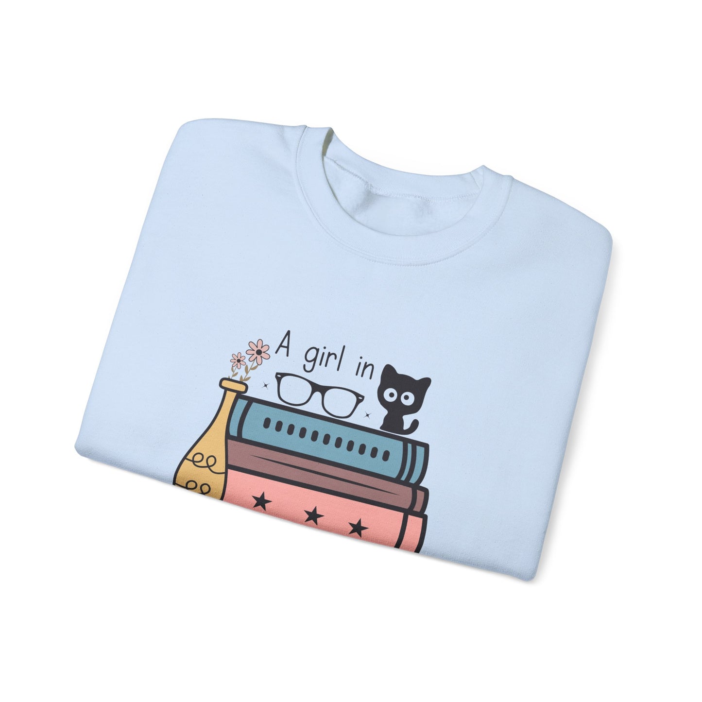 Just a Girl in Love with Cats and Books Unisex Heavy Blend™ Crewneck Sweatshirt - S - 3X sizes