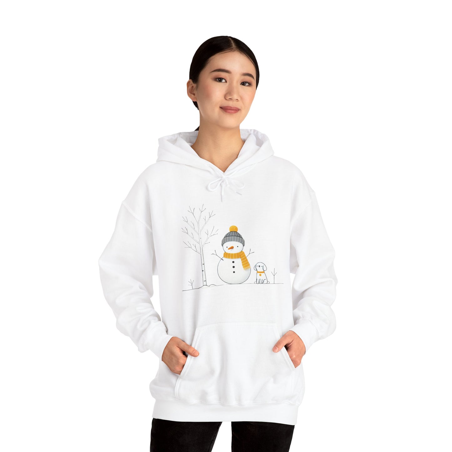 Snowman and Dog Winter Scene Heavy Blend Hooded Sweatshirt - sizes S - 5X