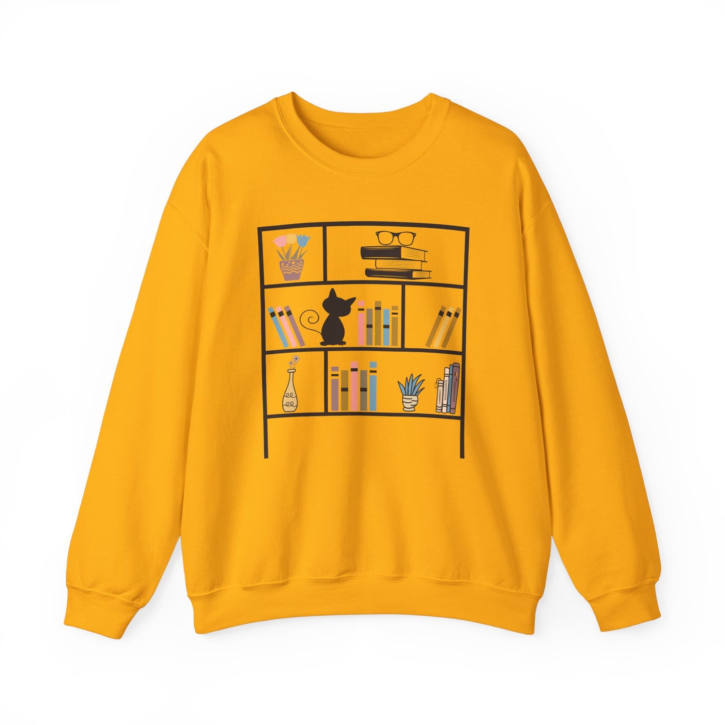 Unisex Heavy Blend™ Crewneck Sweatshirt - cute bookshelf with cat - sizes S - 3X