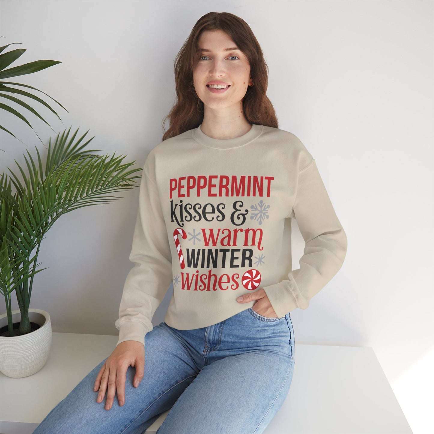 Peppermint Kisses and Warm Winter Wishes Unisex Heavy Blend™ Crewneck Sweatshirt - sizes S - 3X