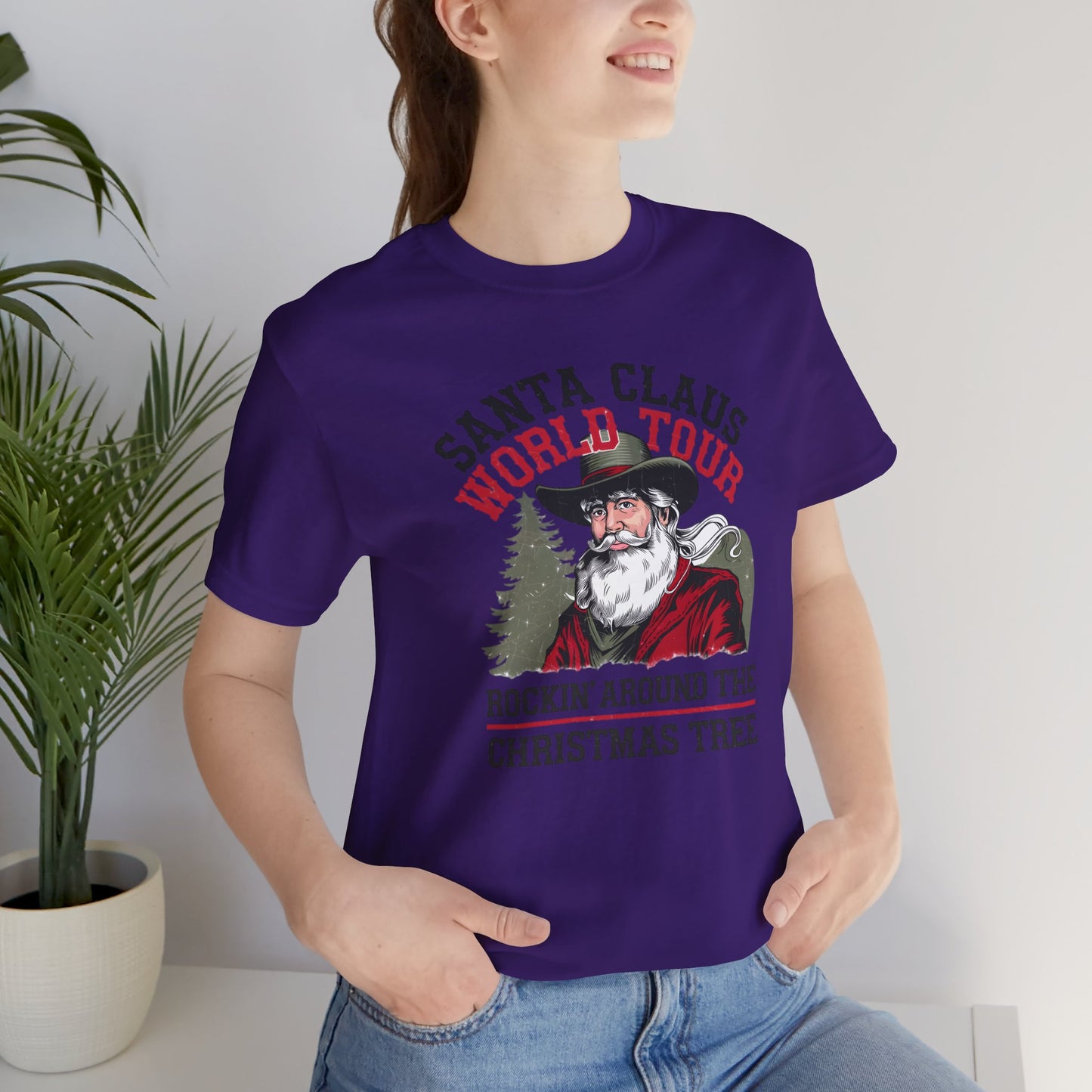 Santa Claus World tour Unisex Jersey Short Sleeve Tee - sizes S - 3X - Rocking around the Christmas Tree