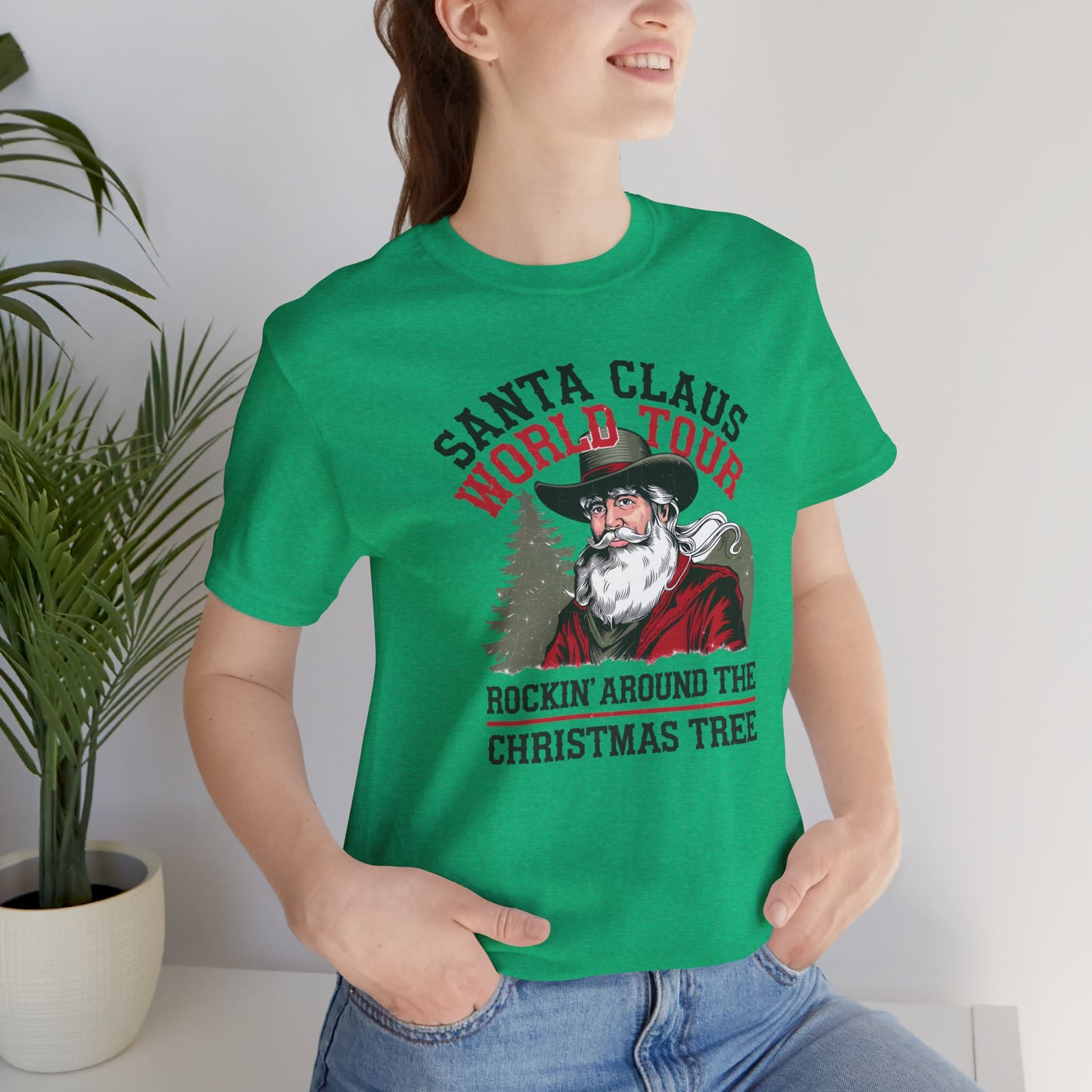 Santa's World Tour Rocking around the Christmas Tree Unisex Jersey Short Sleeve Tee - sizes S - 3X