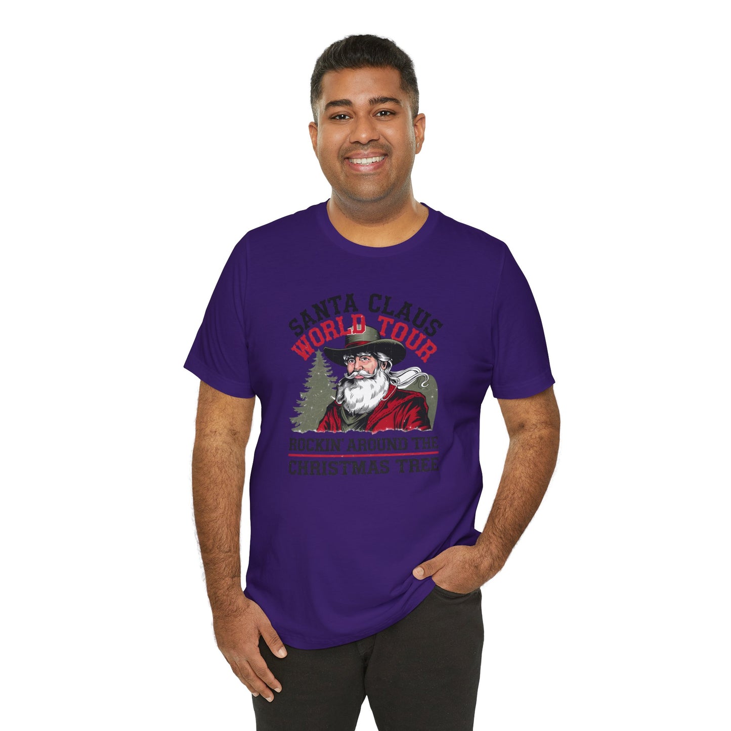 Santa's World Tour Rocking around the Christmas Tree Unisex Jersey Short Sleeve Tee - sizes S - 3X