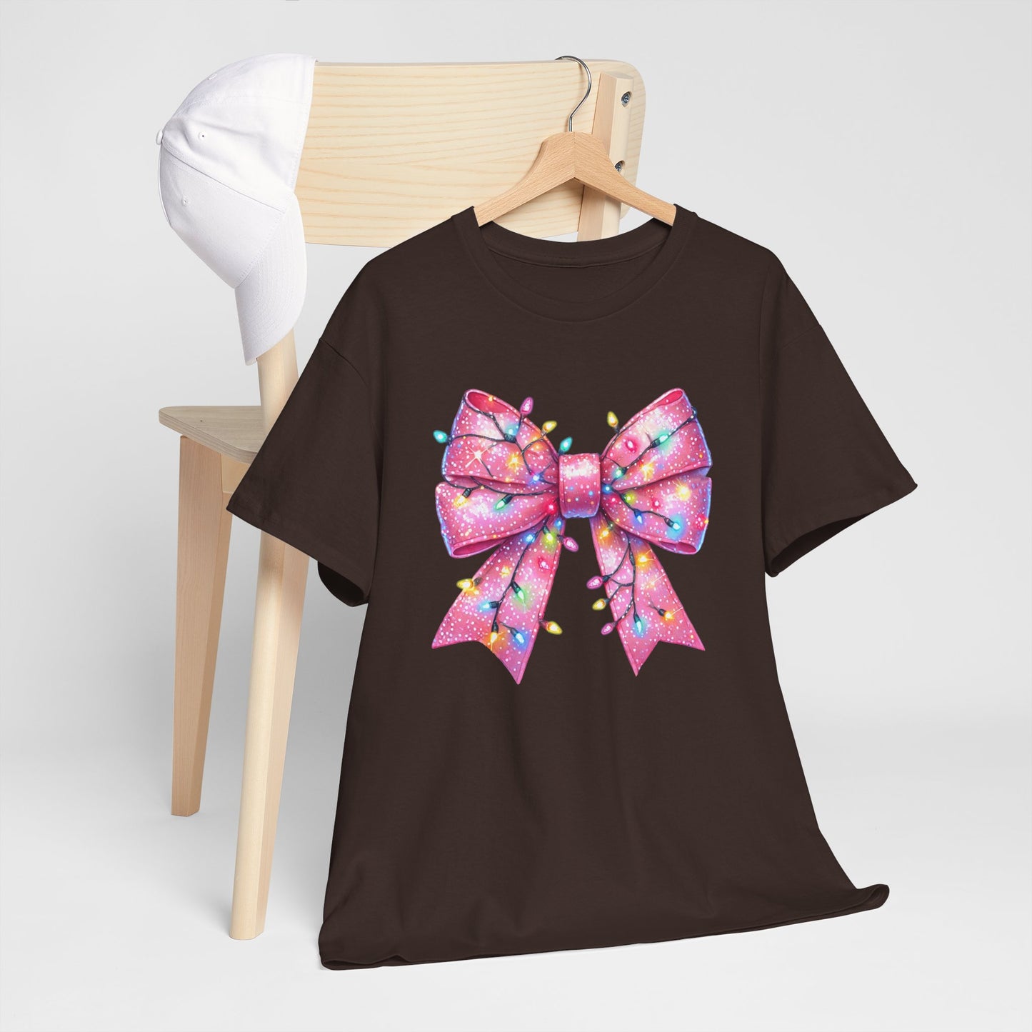 Pink Christmas Bow with lights Unisex Heavy Cotton Tee - sizes S - 5X