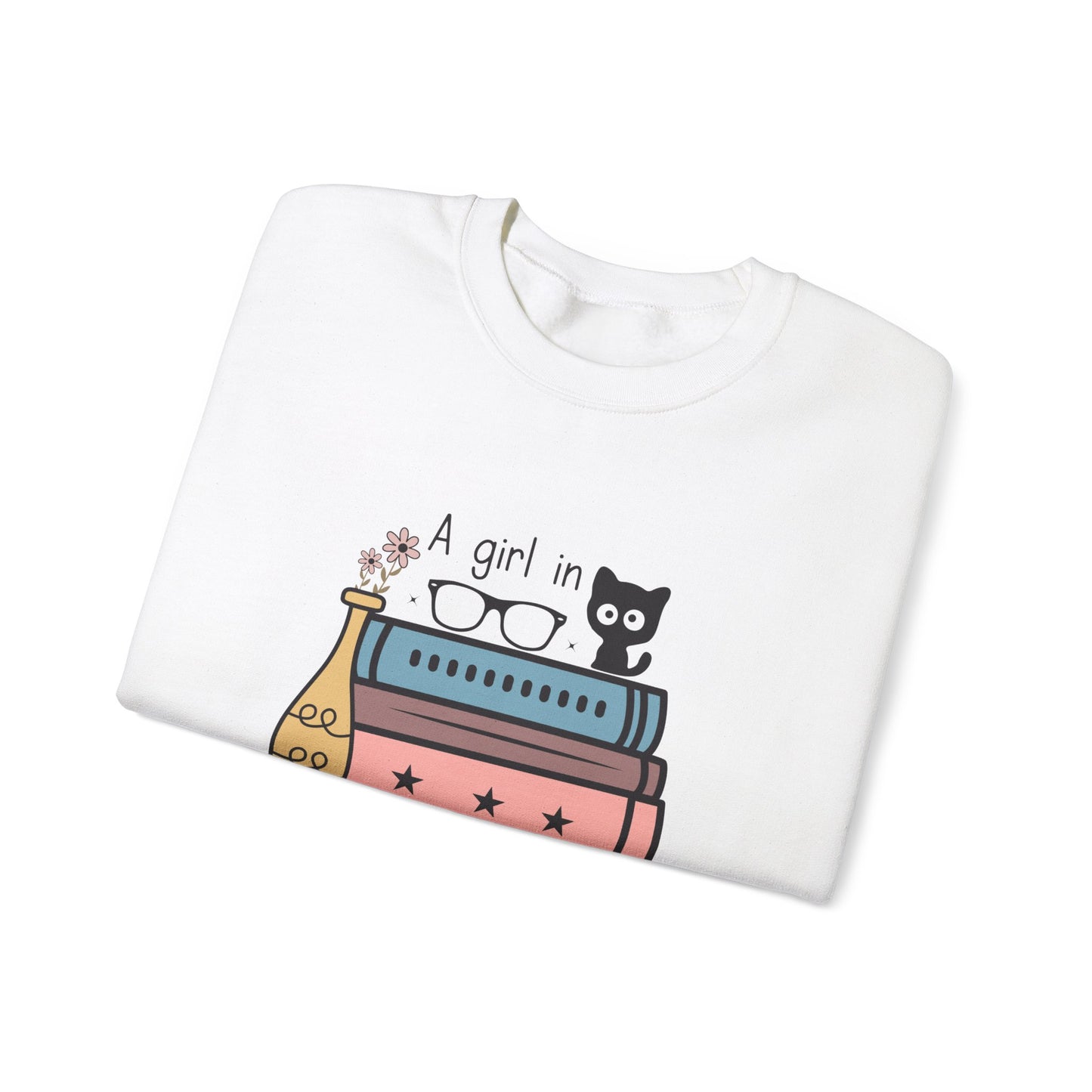 Just a Girl in Love with Cats and Books Unisex Heavy Blend™ Crewneck Sweatshirt - S - 3X sizes