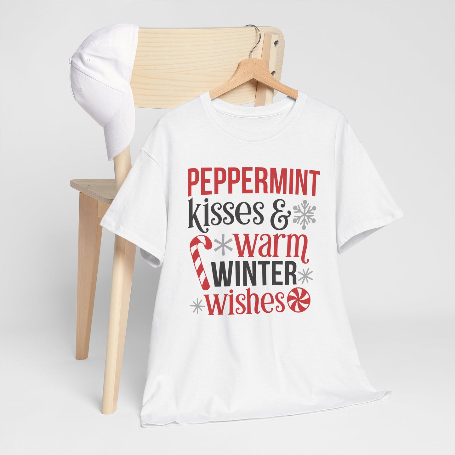 Peppermint Kisses and warm winter wishes Unisex Heavy Cotton Tee - sizes S - 5X