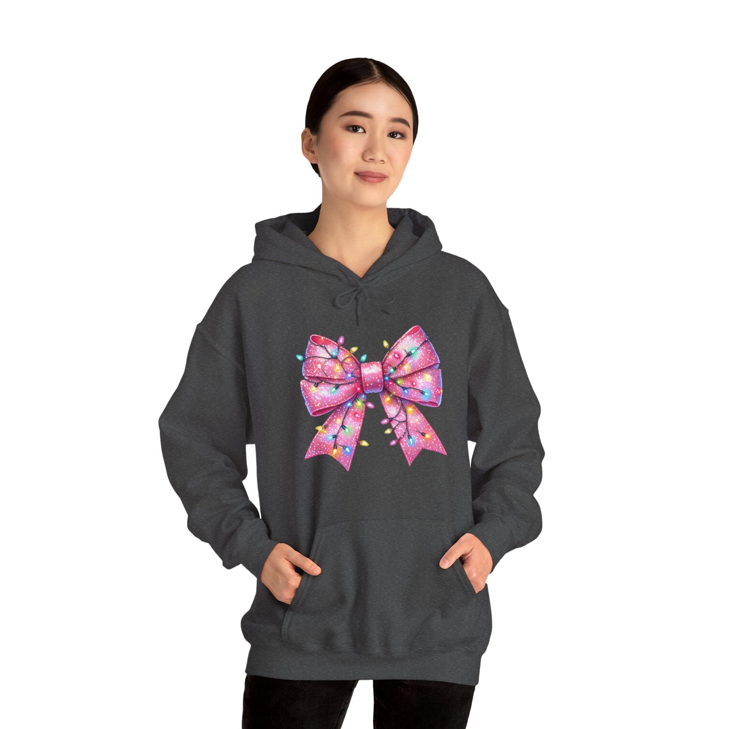 Pink Christmas Bow Heavy Blend Hoodie - Festive Unisex Sweatshirt - sizes S - 5X