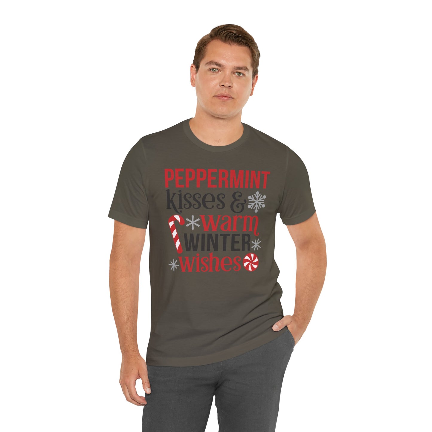 Peppermint Kisses and Warm Winter wishes Unisex Jersey Short Sleeve T-shirt - sizes S - 3X
