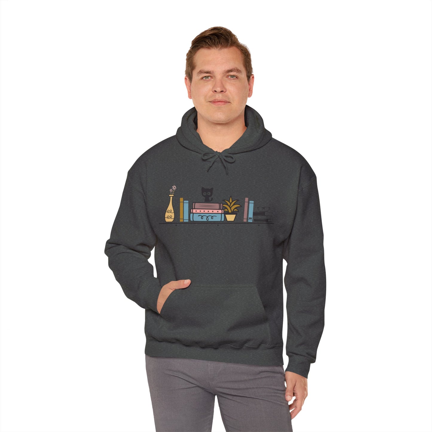Unisex Heavy Blend™ Hooded Sweatshirt - cut cat sitting on shelf with books - S - 5X