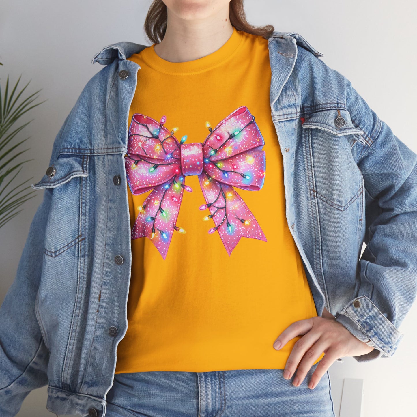 Pink Christmas Bow with lights Unisex Heavy Cotton Tee - sizes S - 5X