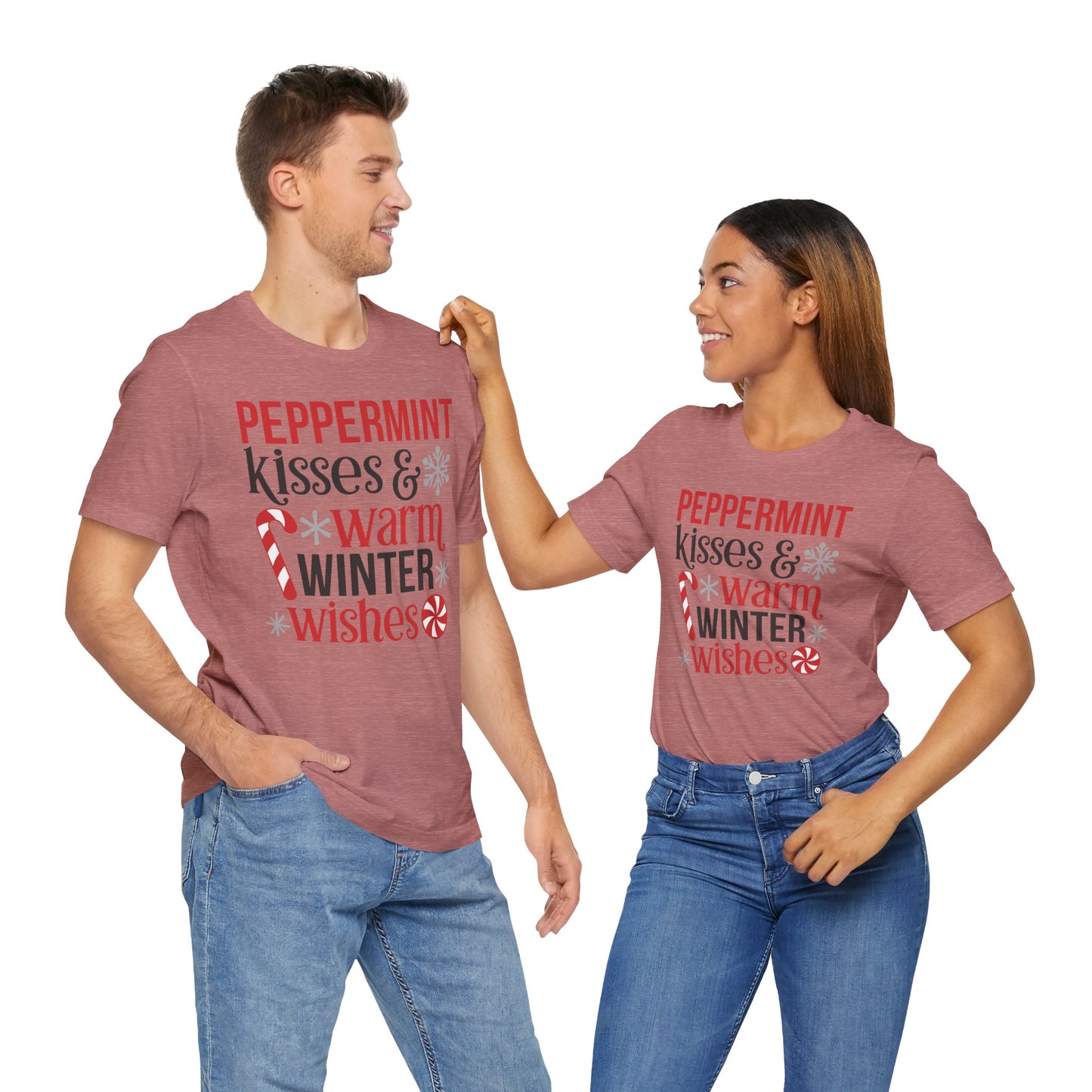 Peppermint Kisses and Warm Winter wishes Unisex Jersey Short Sleeve T-shirt - sizes S - 3X