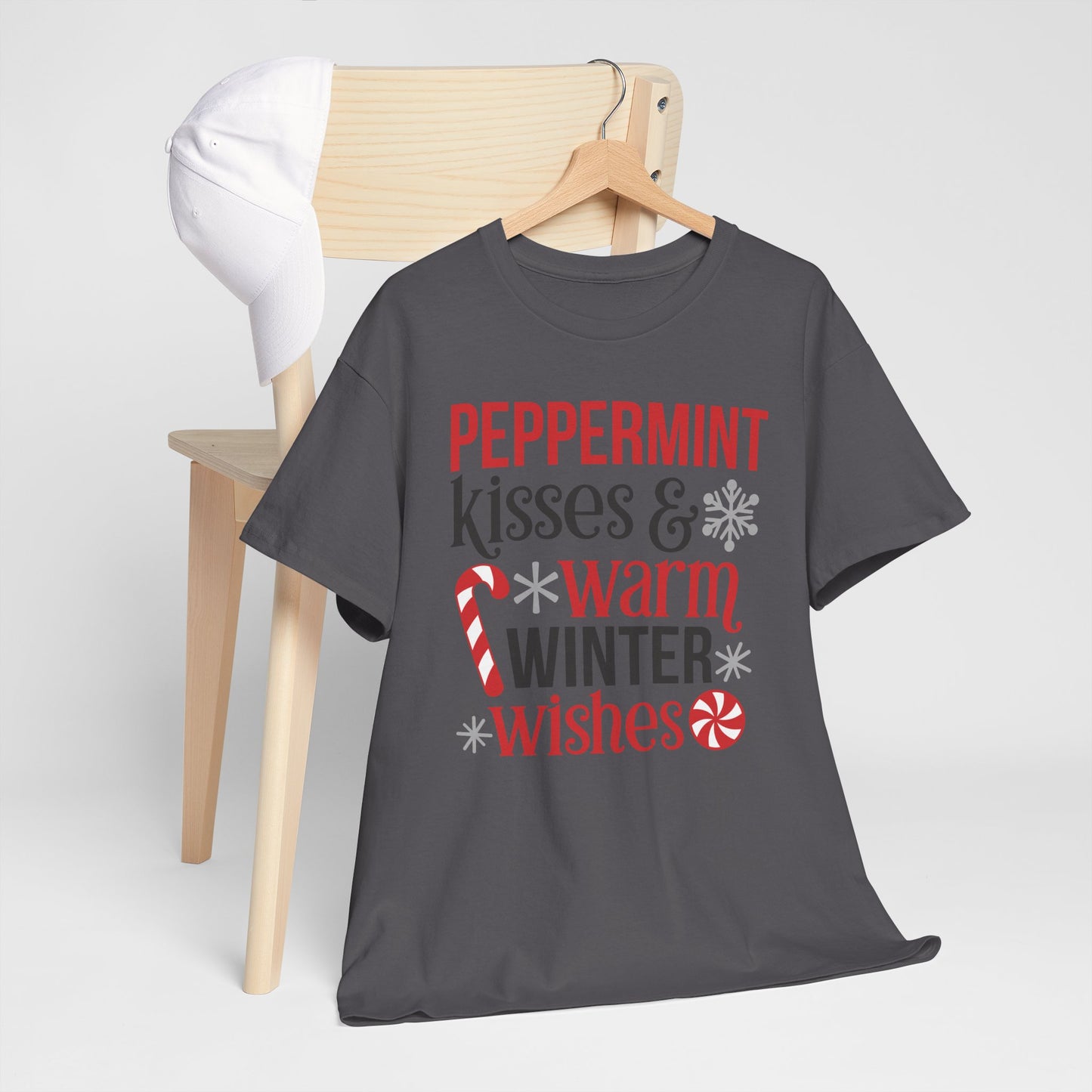 Peppermint Kisses and warm winter wishes Unisex Heavy Cotton Tee - sizes S - 5X