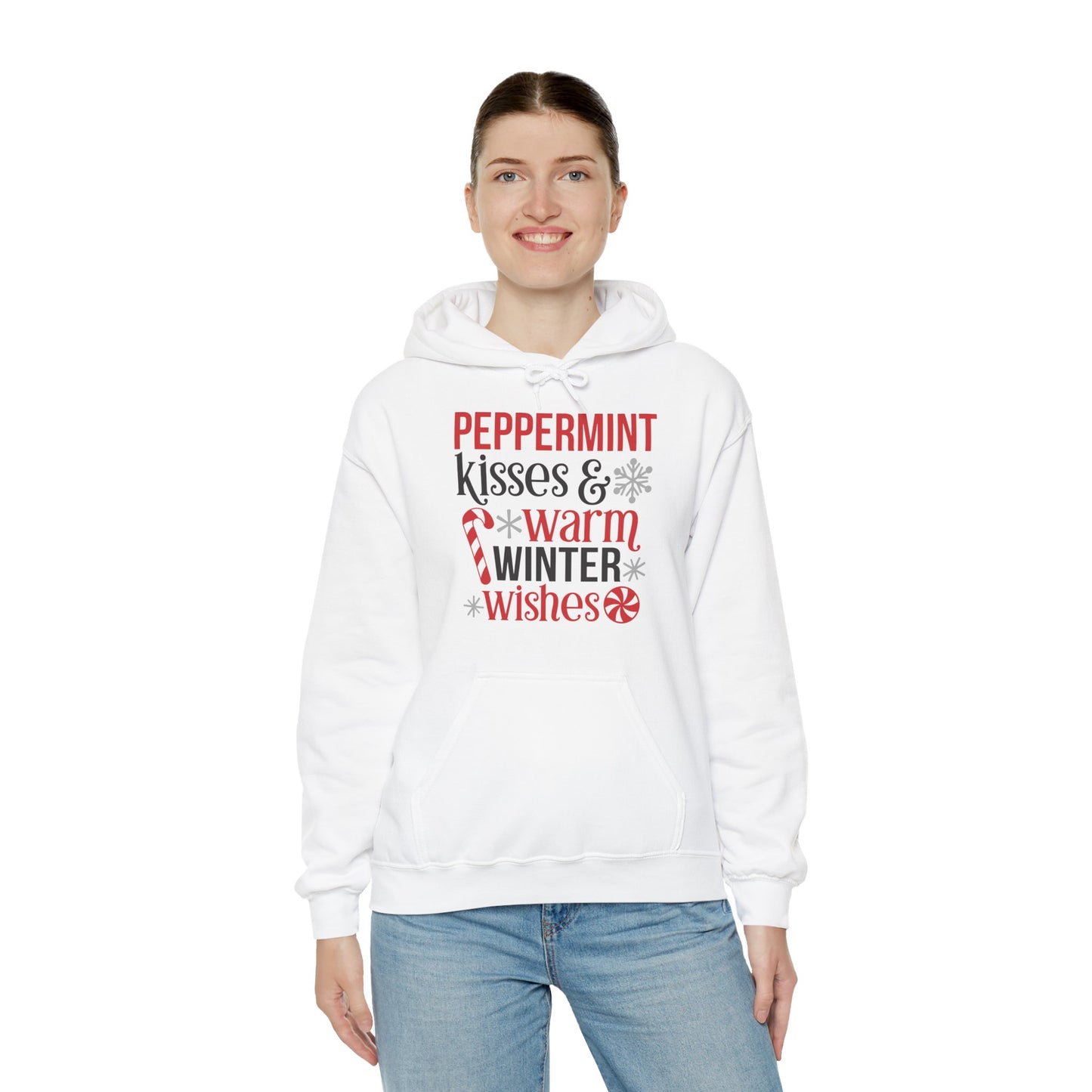 Peppermint Kisses and Warm Winter Wishes Unisex Heavy Blend™ Hooded Sweatshirt - sizes S - 3X