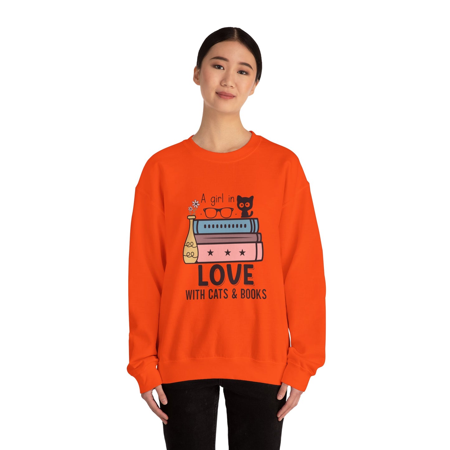 Just a Girl in Love with Cats and Books Unisex Heavy Blend™ Crewneck Sweatshirt - S - 3X sizes