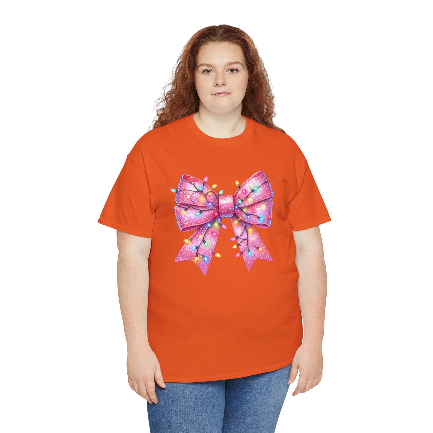 Pink Christmas Bow with lights Unisex Heavy Cotton Tee - sizes S - 5X