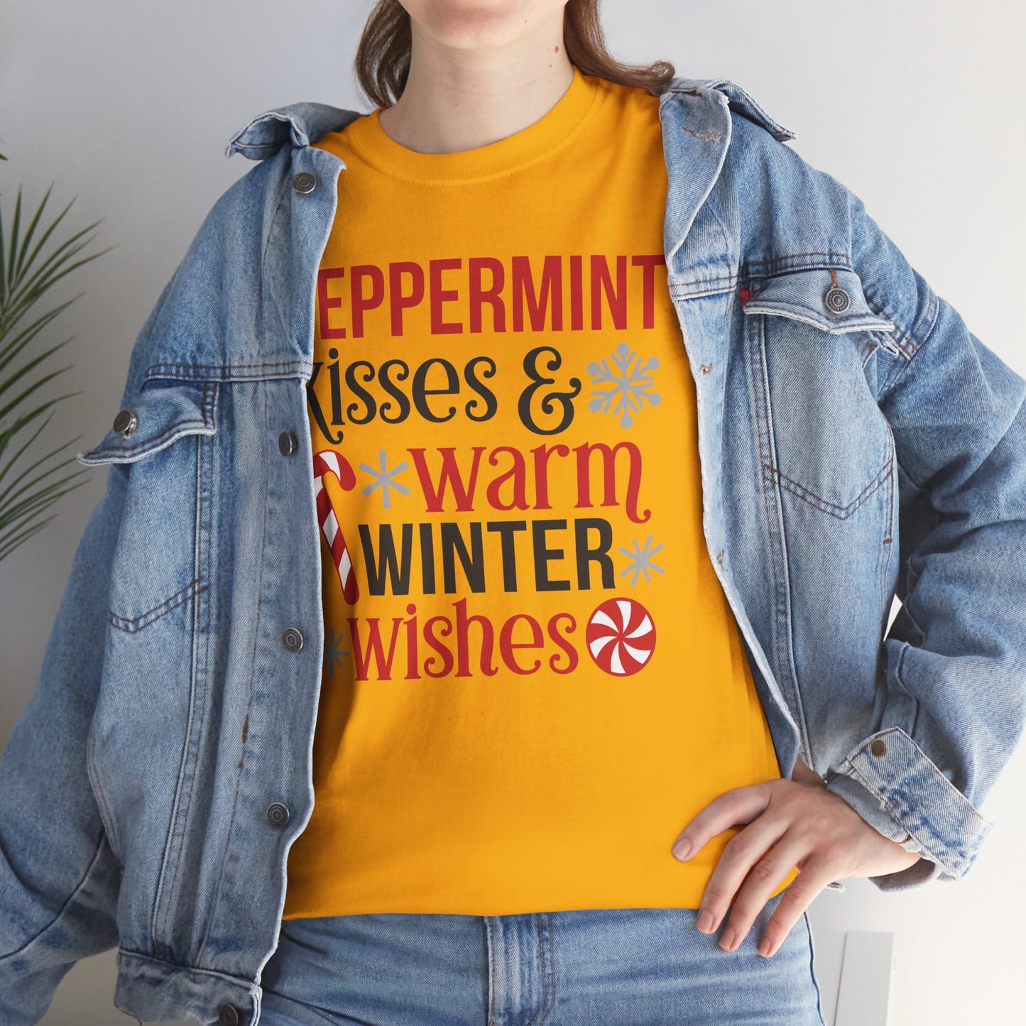 Peppermint Kisses and warm winter wishes Unisex Heavy Cotton Tee - sizes S - 5X