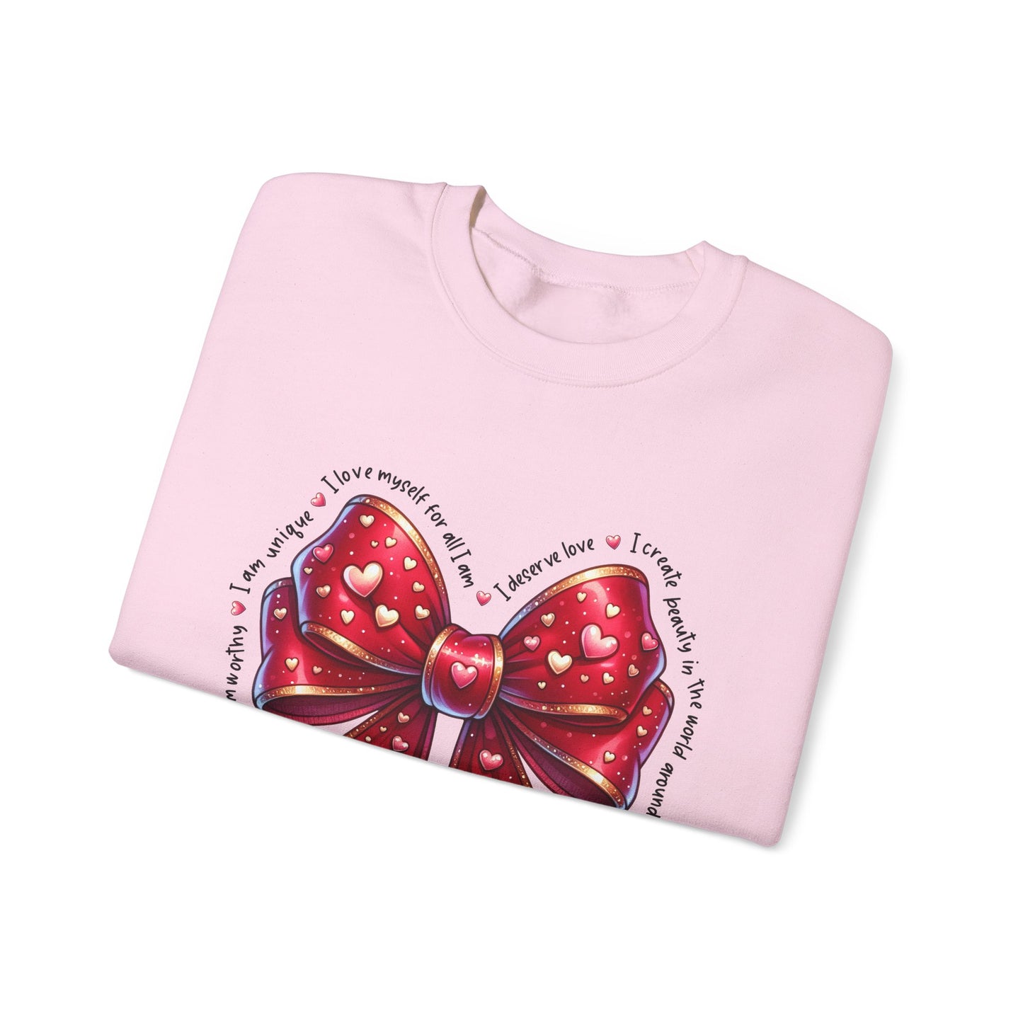 Bow Unisex Heavy Blend Crewneck Sweatshirt - Valentine's Day Warm & Cozy Girly Design
