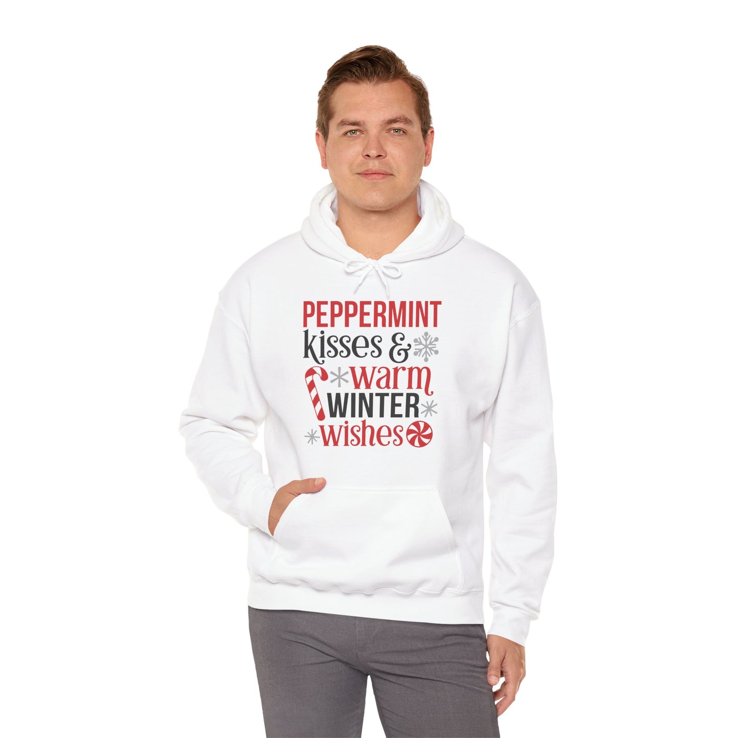 Peppermint Kisses and Warm Winter Wishes Unisex Heavy Blend™ Hooded Sweatshirt - sizes S - 3X