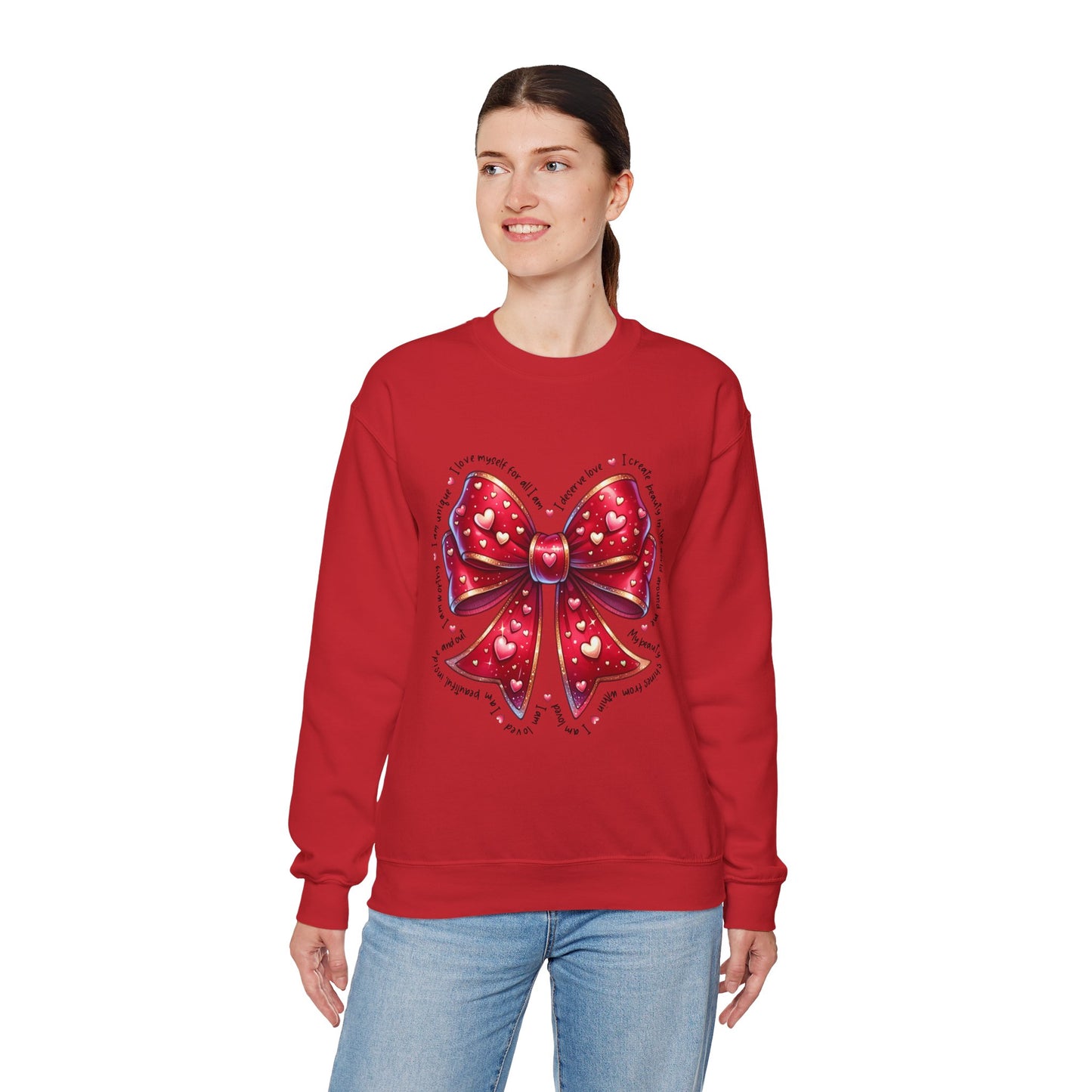 Bow Unisex Heavy Blend Crewneck Sweatshirt - Valentine's Day Warm & Cozy Girly Design