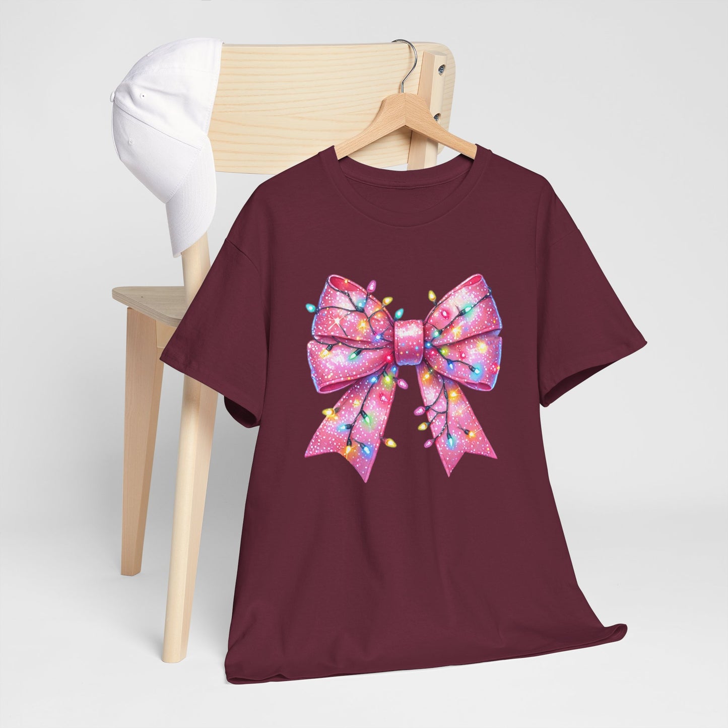 Pink Christmas Bow with lights Unisex Heavy Cotton Tee - sizes S - 5X