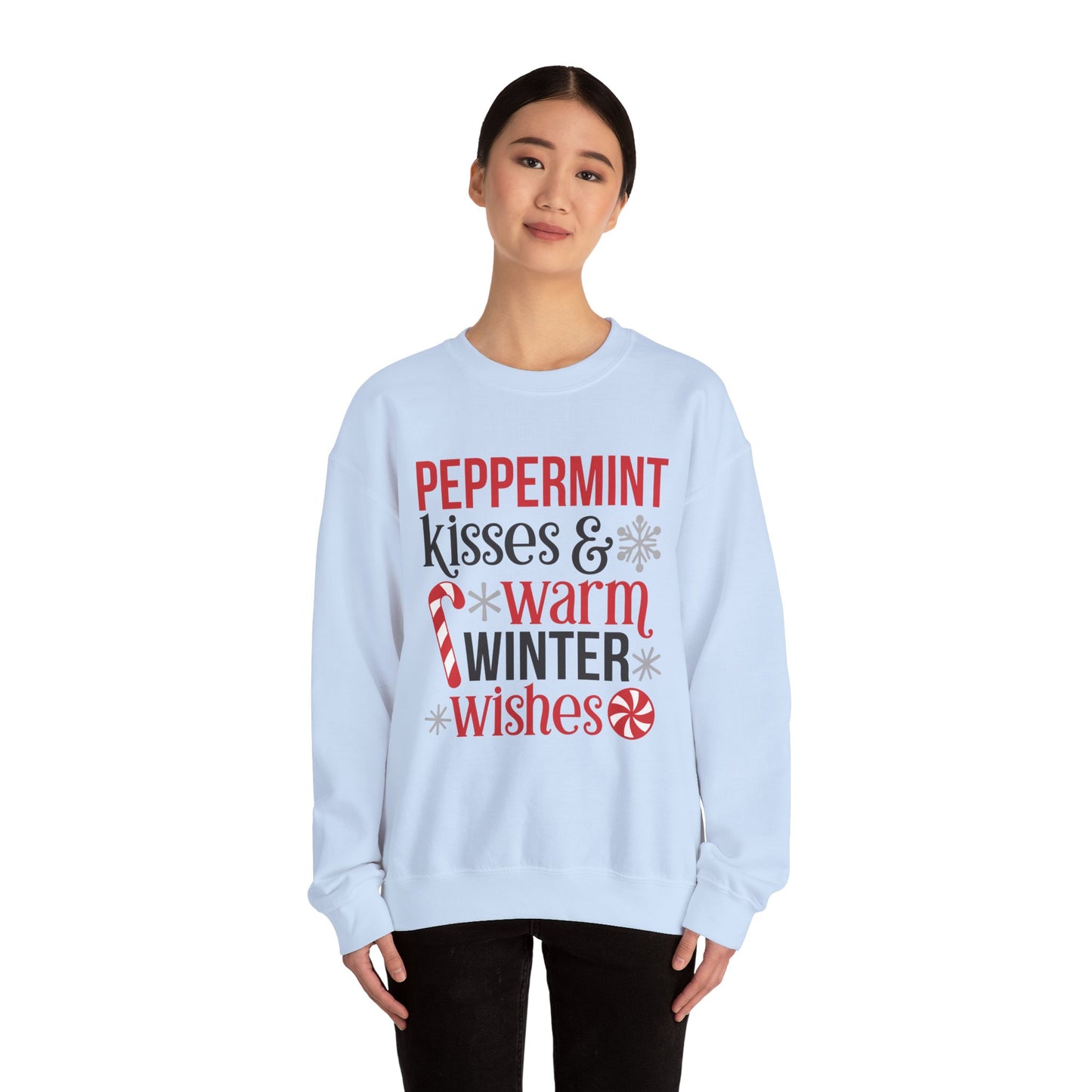 Peppermint Kisses and Warm Winter Wishes Unisex Heavy Blend™ Crewneck Sweatshirt - sizes S - 3X
