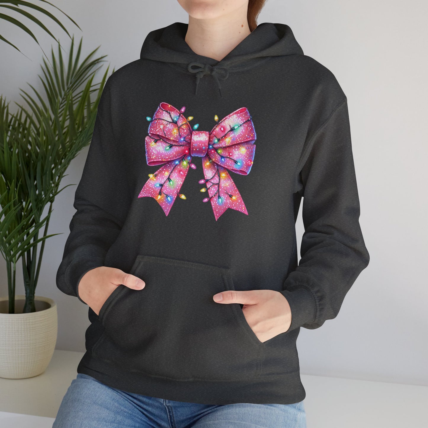 Pink Christmas Bow Heavy Blend Hoodie - Festive Unisex Sweatshirt - sizes S - 5X