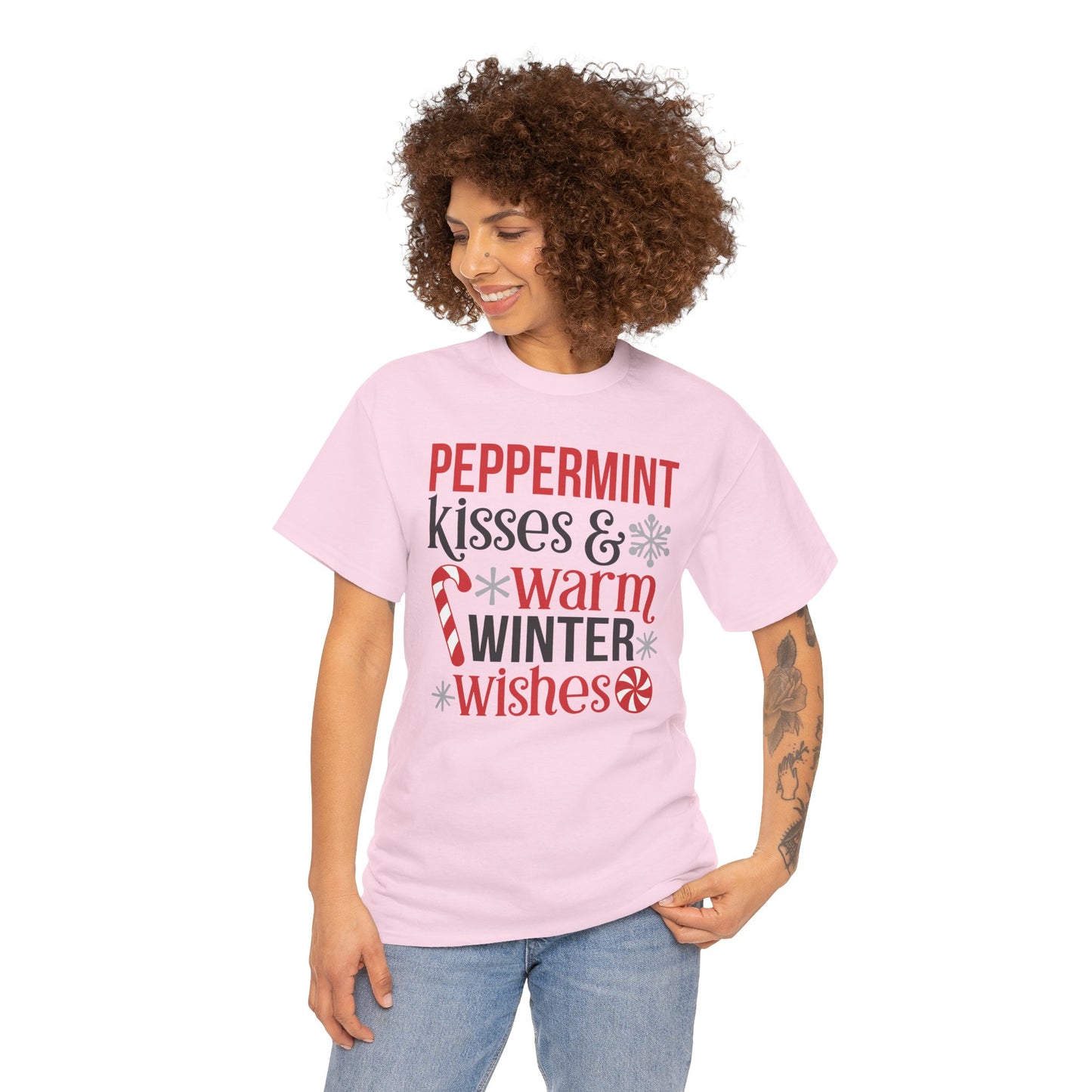 Peppermint Kisses and warm winter wishes Unisex Heavy Cotton Tee - sizes S - 5X