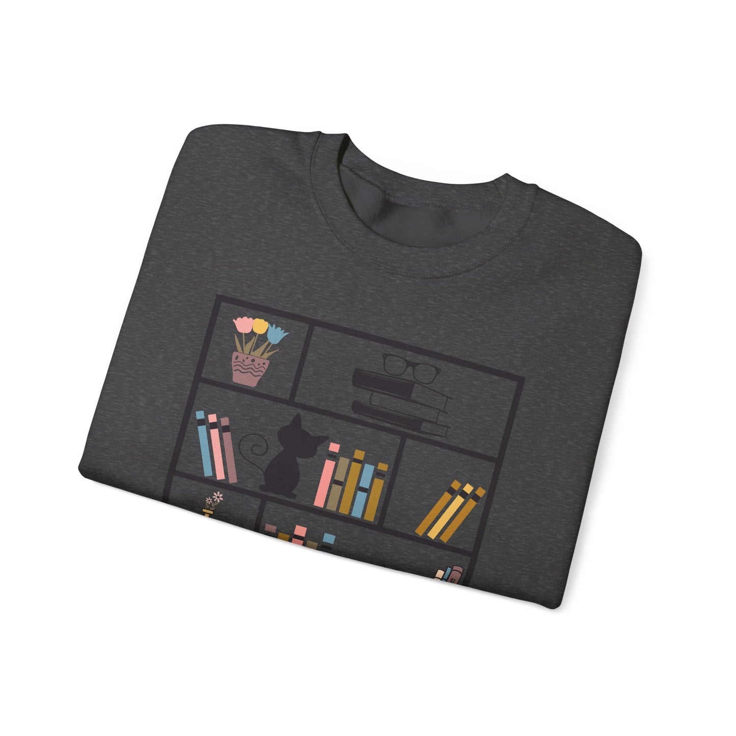 Unisex Heavy Blend™ Crewneck Sweatshirt - cute bookshelf with cat - sizes S - 3X