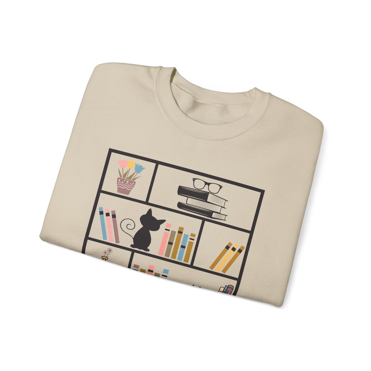 Unisex Heavy Blend™ Crewneck Sweatshirt - cute bookshelf with cat - sizes S - 3X