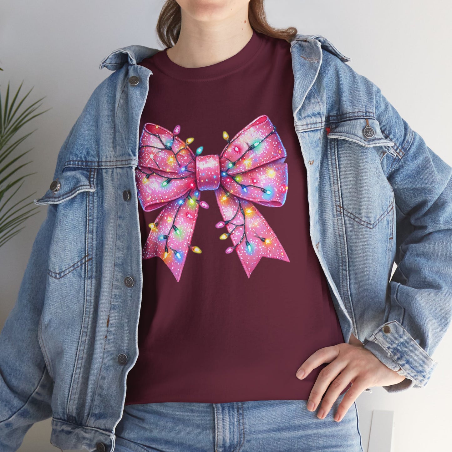 Pink Christmas Bow with lights Unisex Heavy Cotton Tee - sizes S - 5X