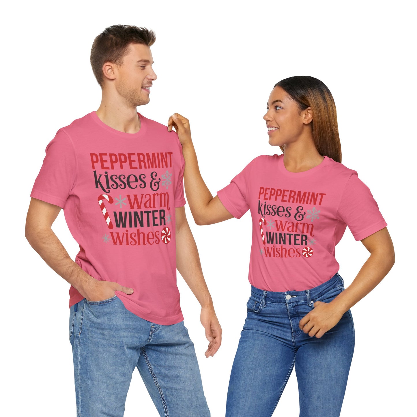 Peppermint Kisses and Warm Winter wishes Unisex Jersey Short Sleeve T-shirt - sizes S - 3X