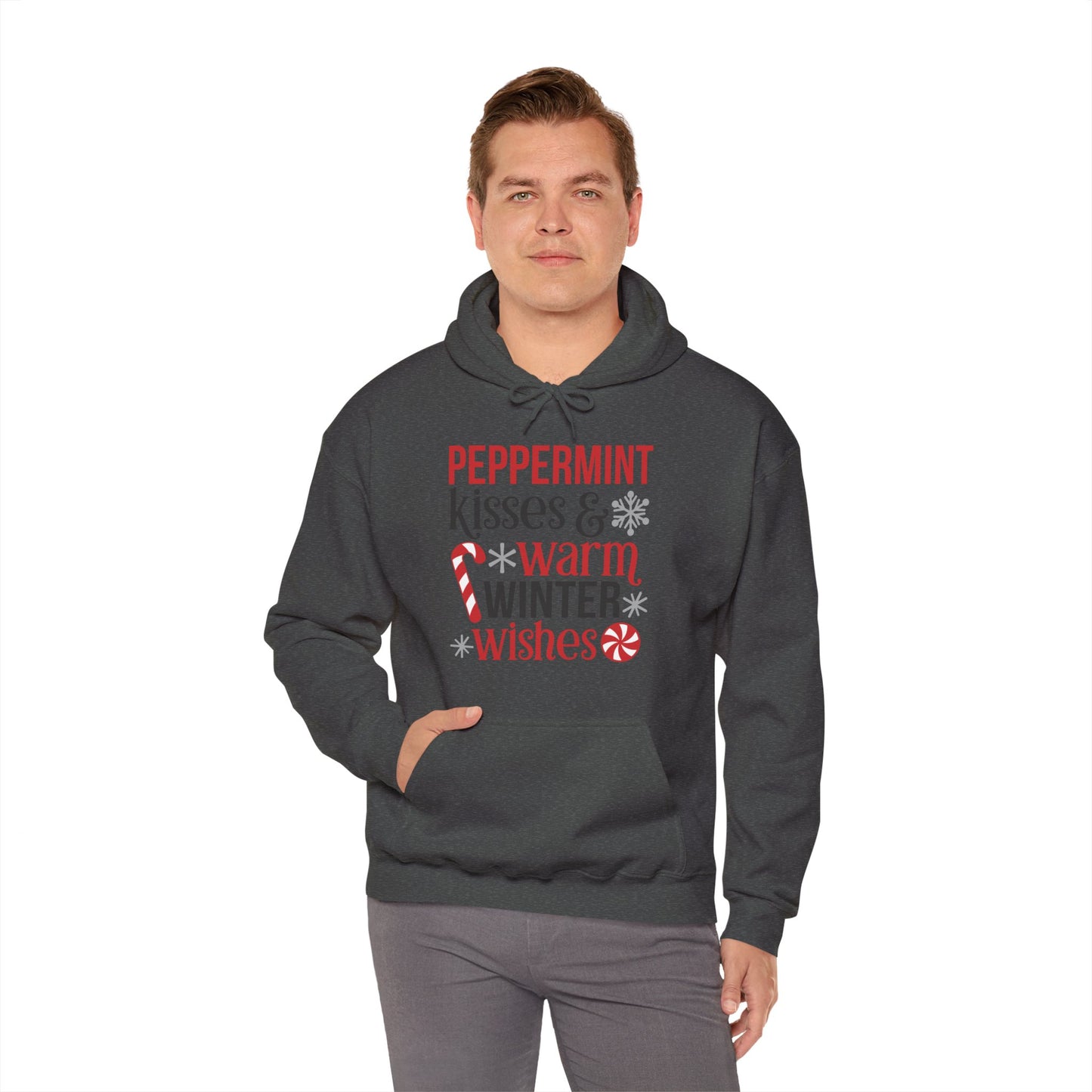 Peppermint Kisses and Warm Winter Wishes Unisex Heavy Blend™ Hooded Sweatshirt - sizes S - 3X