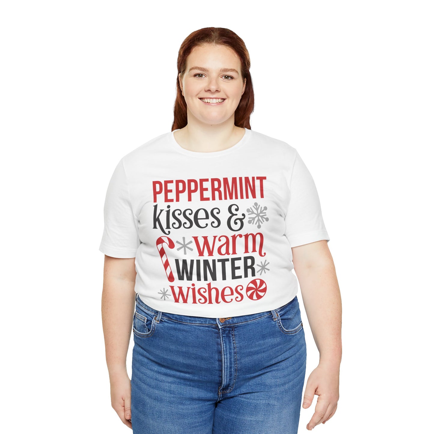 Peppermint Kisses and Warm Winter wishes Unisex Jersey Short Sleeve T-shirt - sizes S - 3X