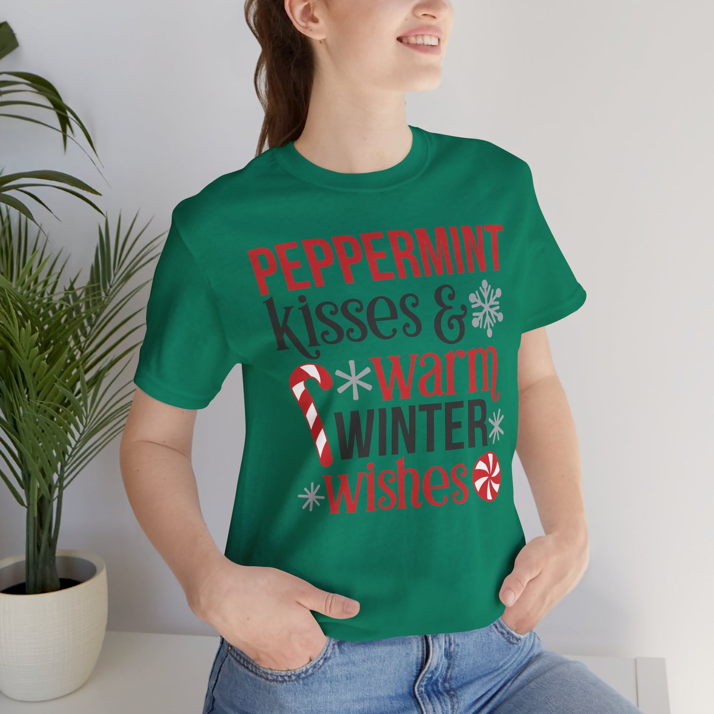 Peppermint Kisses and Warm Winter wishes Unisex Jersey Short Sleeve T-shirt - sizes S - 3X