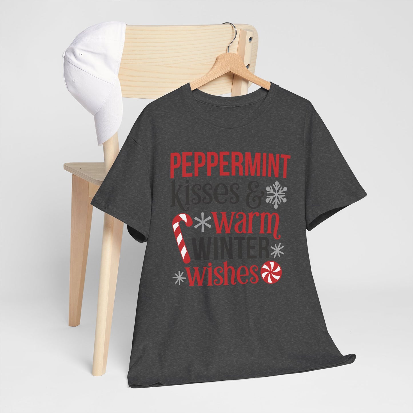 Peppermint Kisses and warm winter wishes Unisex Heavy Cotton Tee - sizes S - 5X