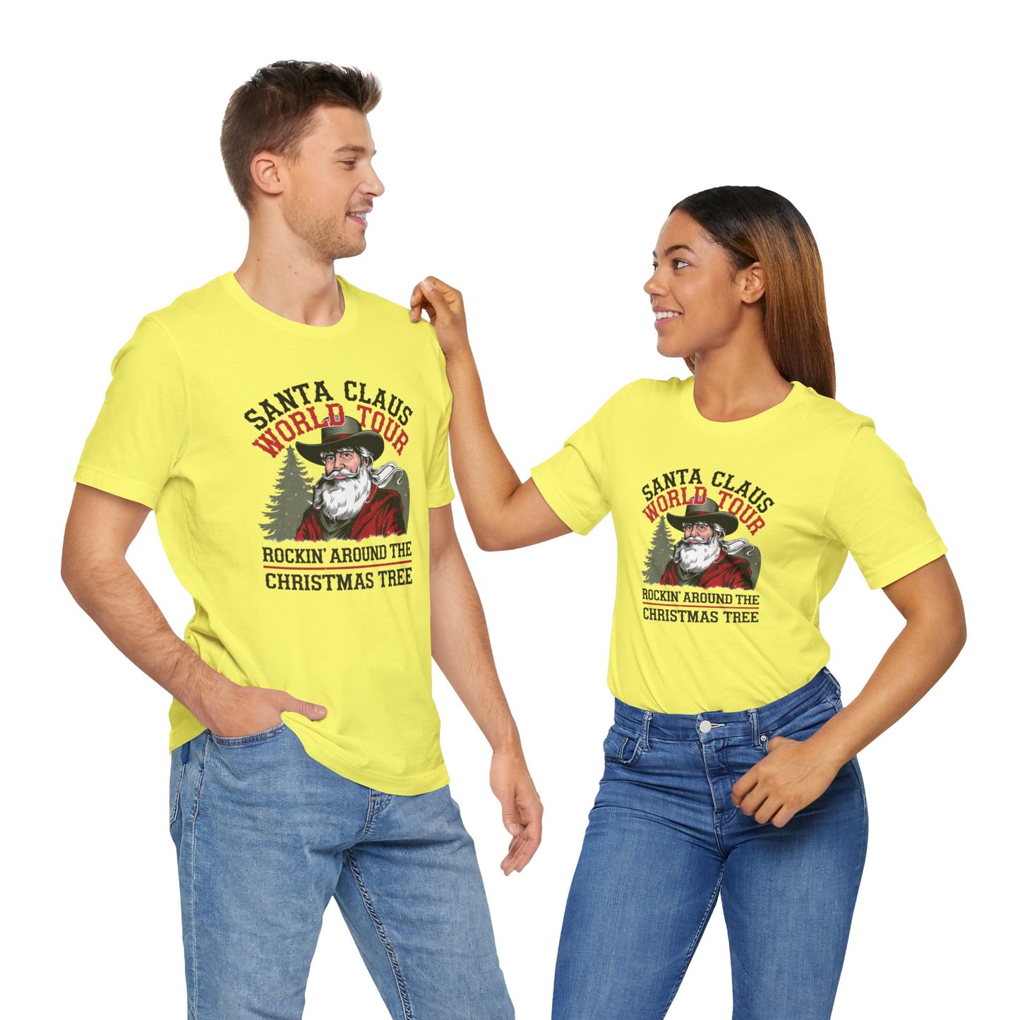 Santa Claus World tour Unisex Jersey Short Sleeve Tee - sizes S - 3X - Rocking around the Christmas Tree
