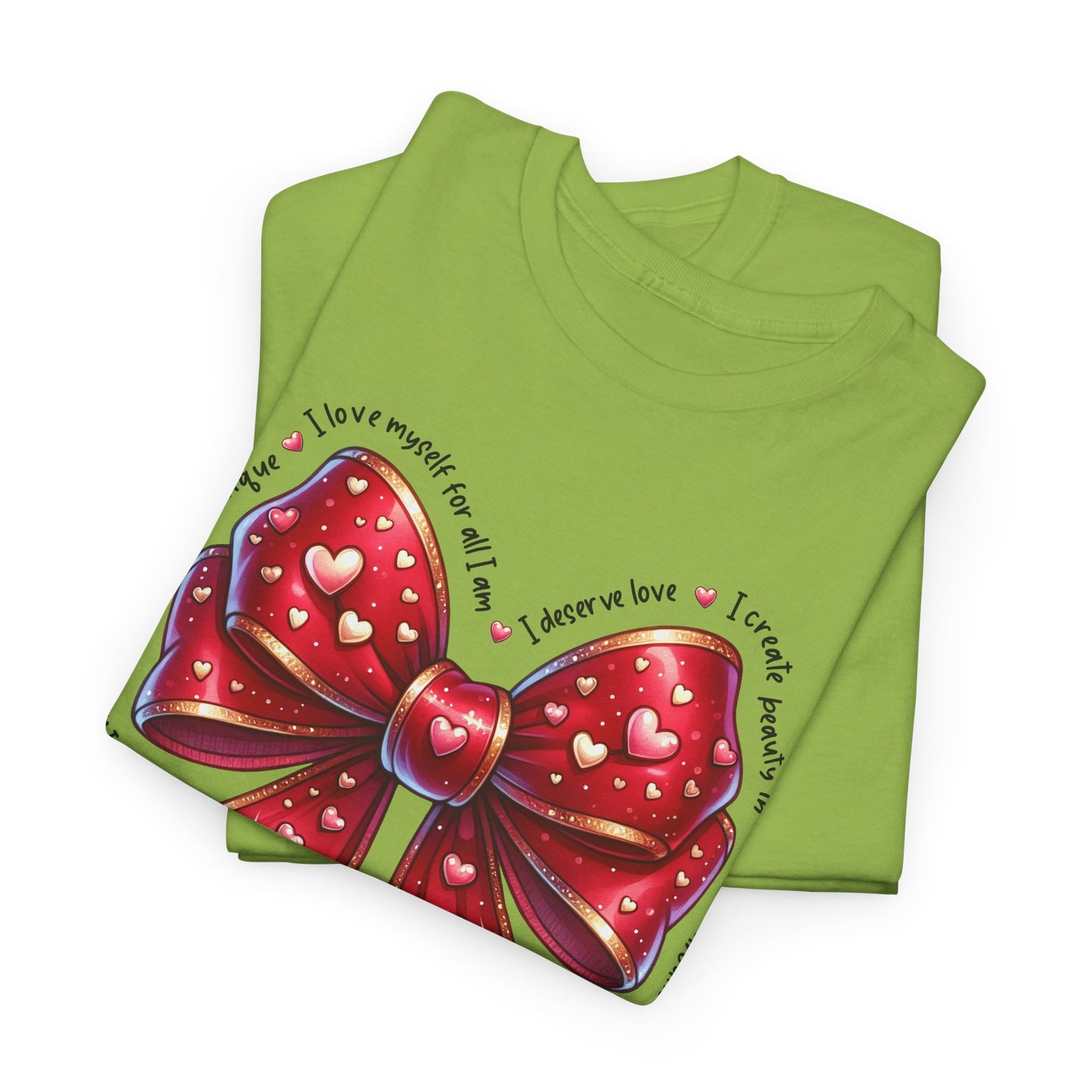 Bow Unisex Heavy Cotton Tee - Valentine's Day, Fun and Inspiring Girly Design