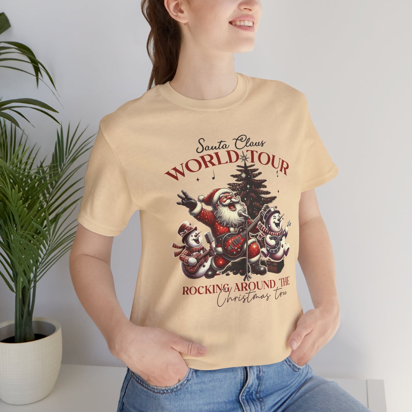 Santa Rocking Around the Christmas Tree Unisex Jersey Short Sleeve T-shirt - sizes S - 3X