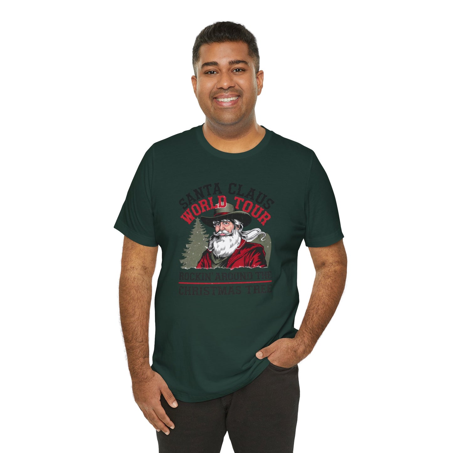 Santa Claus World tour Unisex Jersey Short Sleeve Tee - sizes S - 3X - Rocking around the Christmas Tree